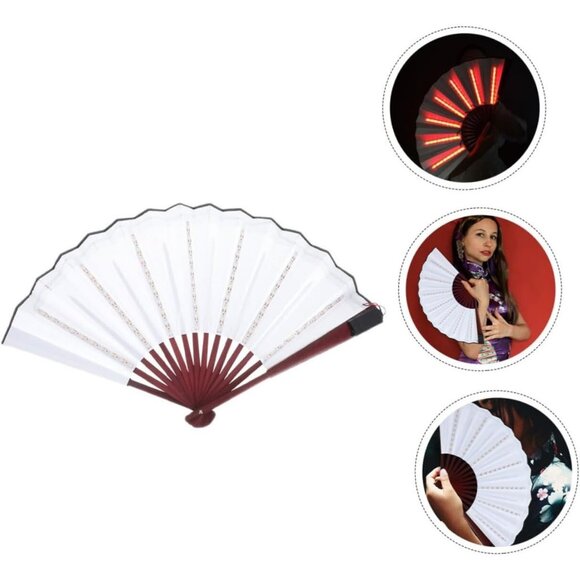 Red LED Light-Up Foldable Hand Fan – Glowing Rave, Festival & Party Accessory - Picture 4 of 12